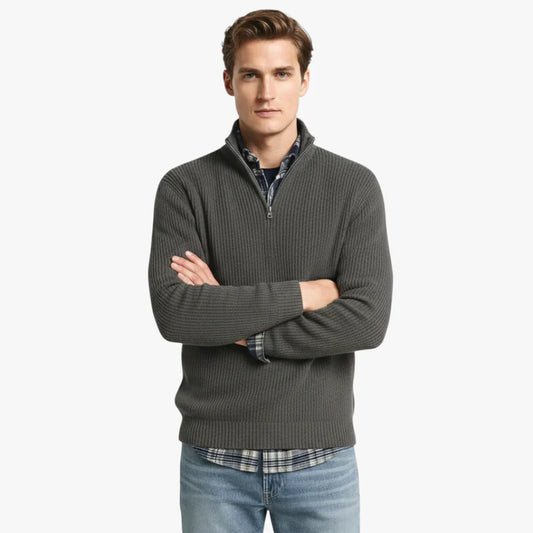 Pull en Laine Mérinos Col Montant pour Homme Gris Foncé - LuxeStyle