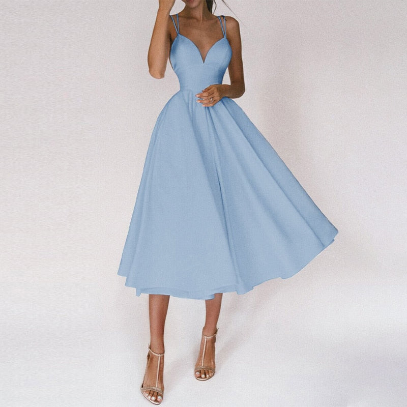 EclatNu™ – Robe Femme Longue Élégante Col en V & Dos Nu