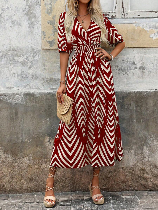 Robe Femme Élégante Longue à Ceinture avec Motif Tendance - LuxeStyle
