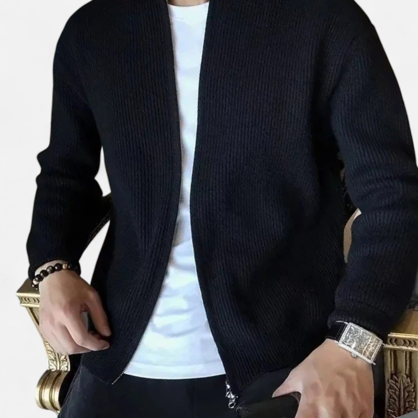 Gilet zippé en maille texturée pour homme blanc beige