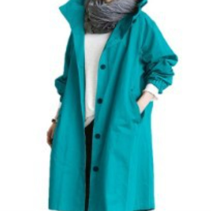 Imperméable Long Femme avec Capuchon Réglable pour Pluie