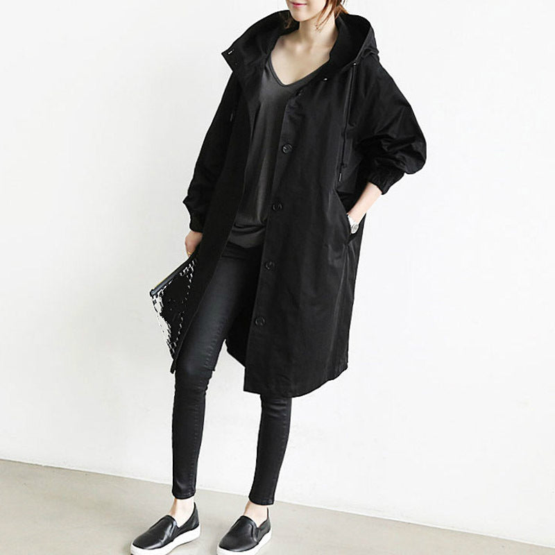 Imperméable Long Femme avec Capuchon Réglable pour Pluie