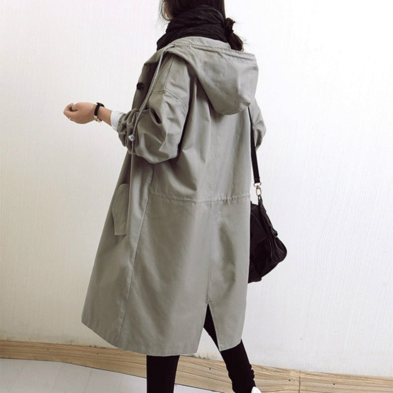 Imperméable Long Femme avec Capuchon Réglable pour Pluie