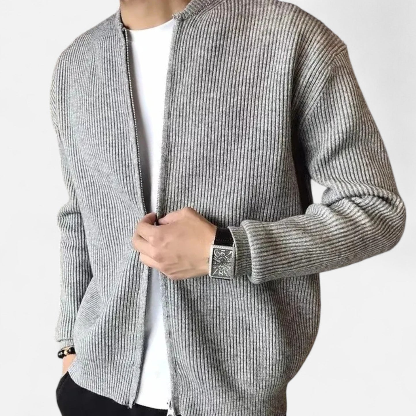 Gilet zippé en maille texturée pour homme blanc beige