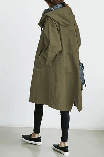 Imperméable Long Femme avec Capuchon Réglable pour Pluie