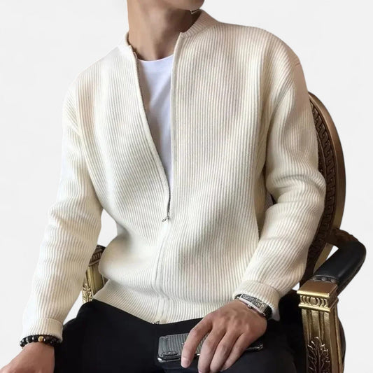 Gilet zippé en maille texturée pour homme blanc beige - LuxeStyle