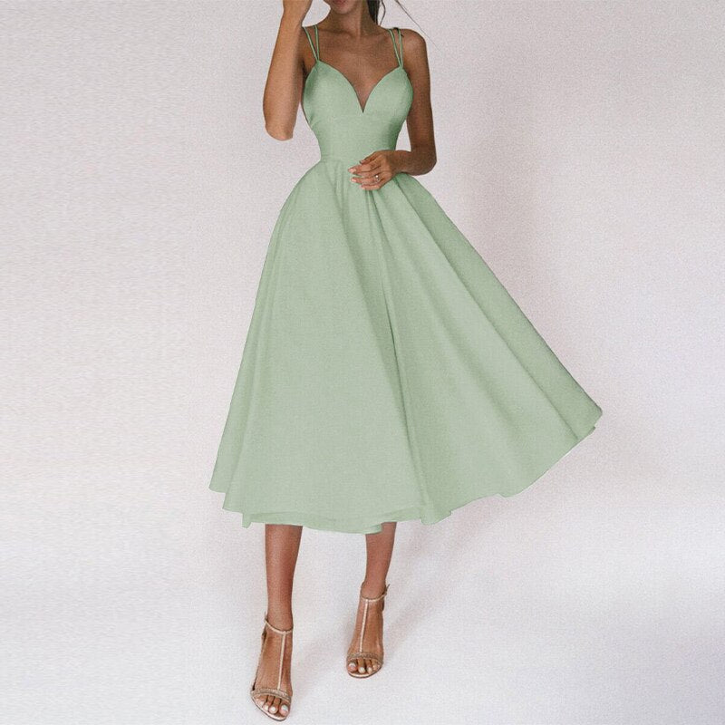 EclatNu™ – Robe Femme Longue Élégante Col en V & Dos Nu