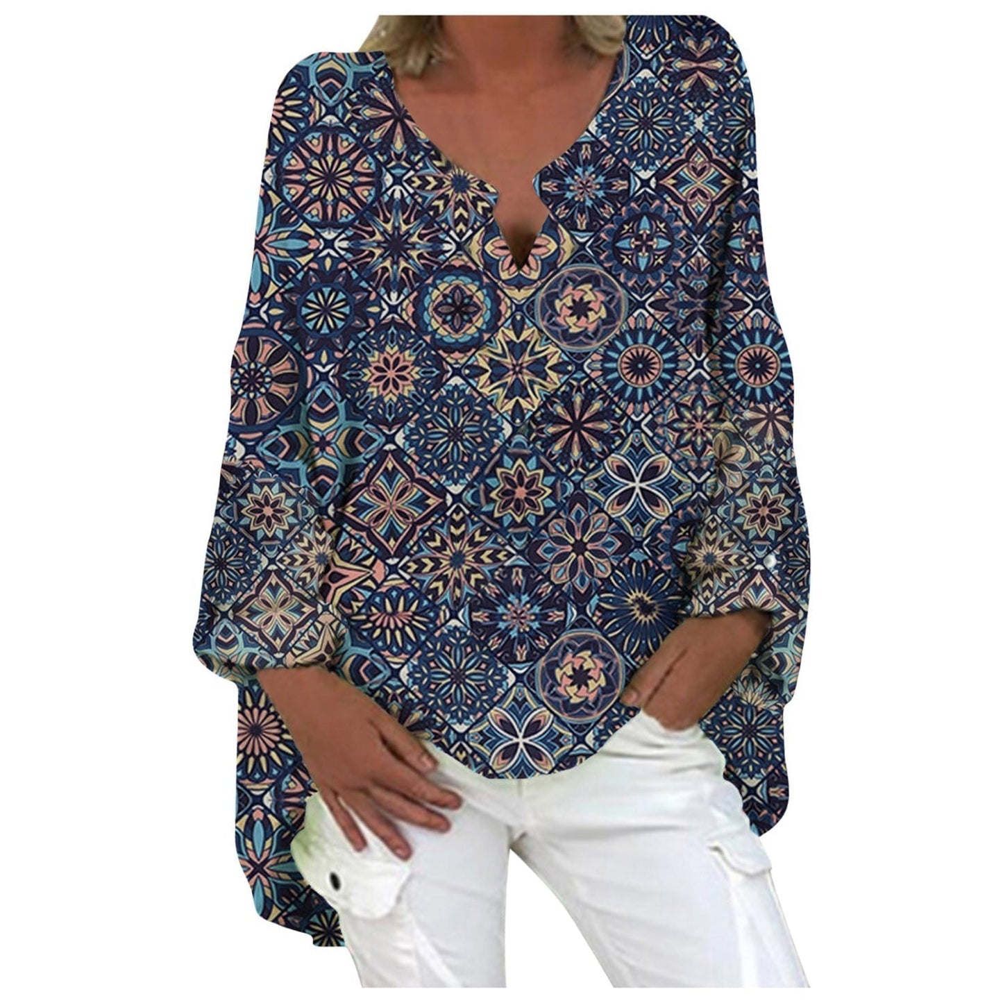 Blouse Lin Fraîche Col V Manches Longues