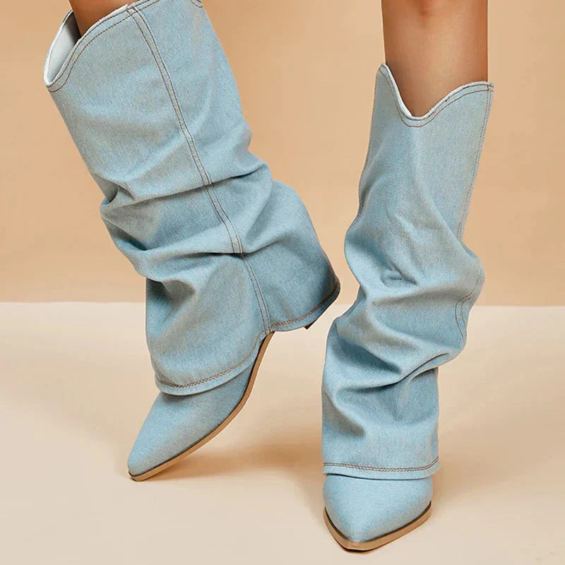 Bottines Femmes Jeans Élégantes Style Country avec Tige Souple & Talon Plat