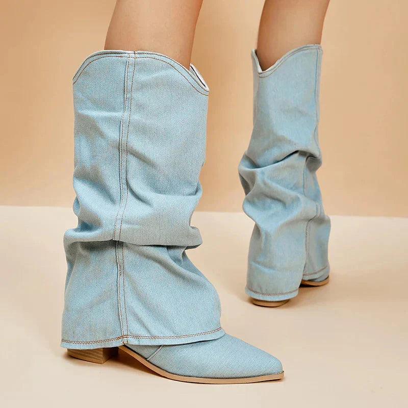 Bottines Femmes Jeans Élégantes Style Country avec Tige Souple & Talon Plat - LuxeStyle