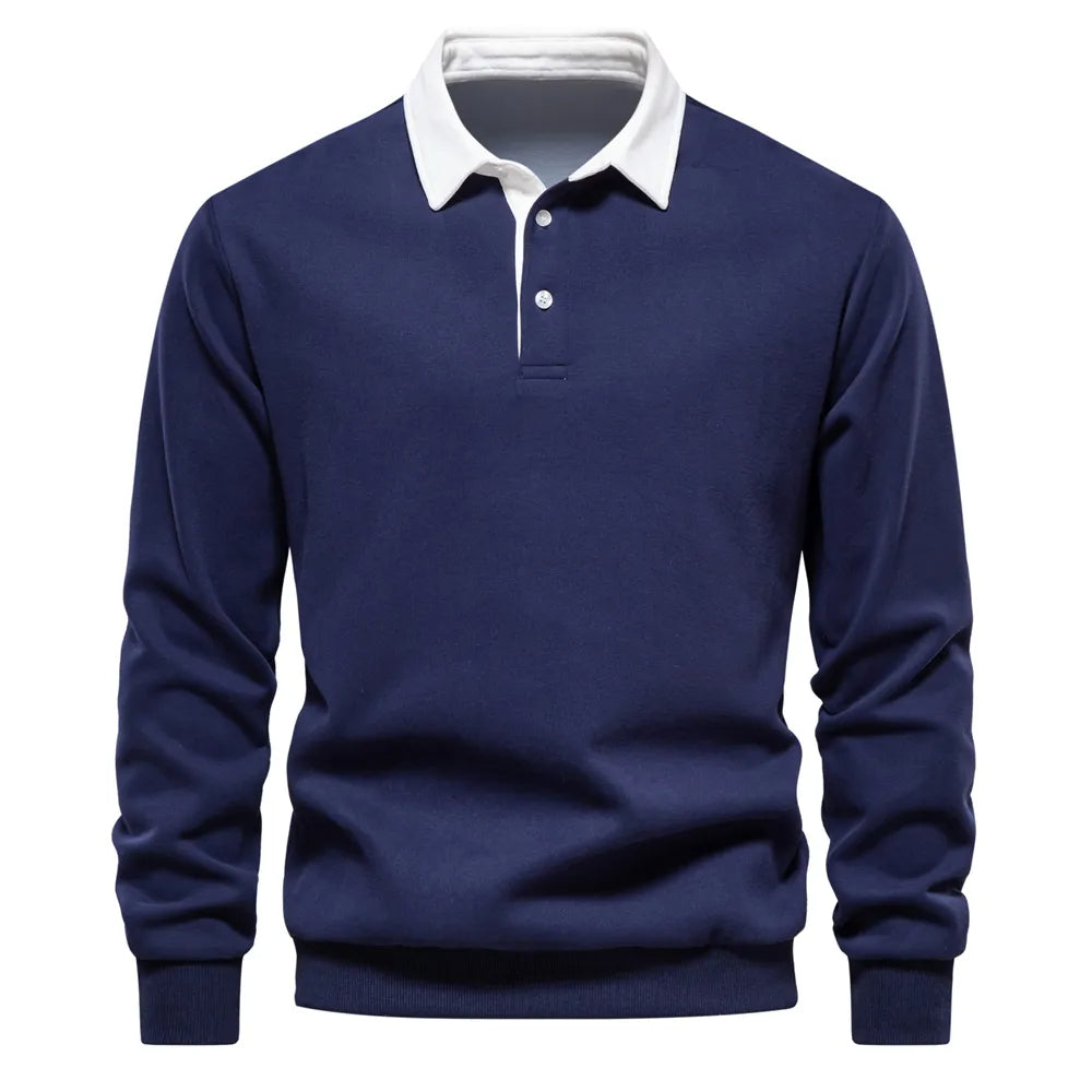 Polo Homme Manches Longues Contraste Chic pour Automne - LuxeStyle