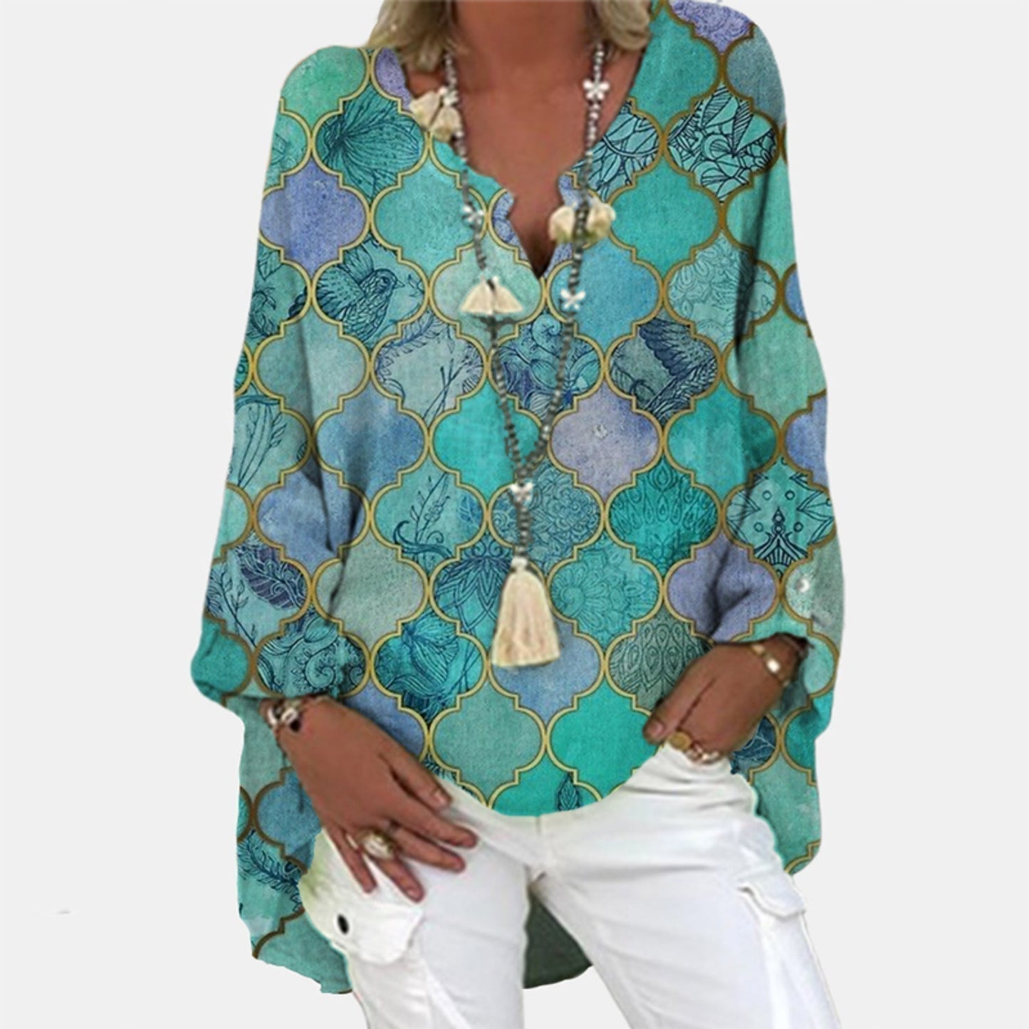 Blouse Lin Fraîche Col V Manches Longues