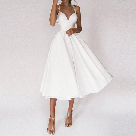 EclatNu™ – Robe Femme Longue Élégante Col en V & Dos Nu