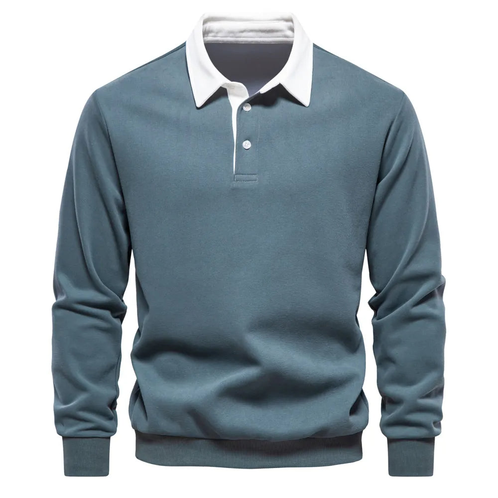 Polo Homme Manches Longues Contraste Chic pour Automne