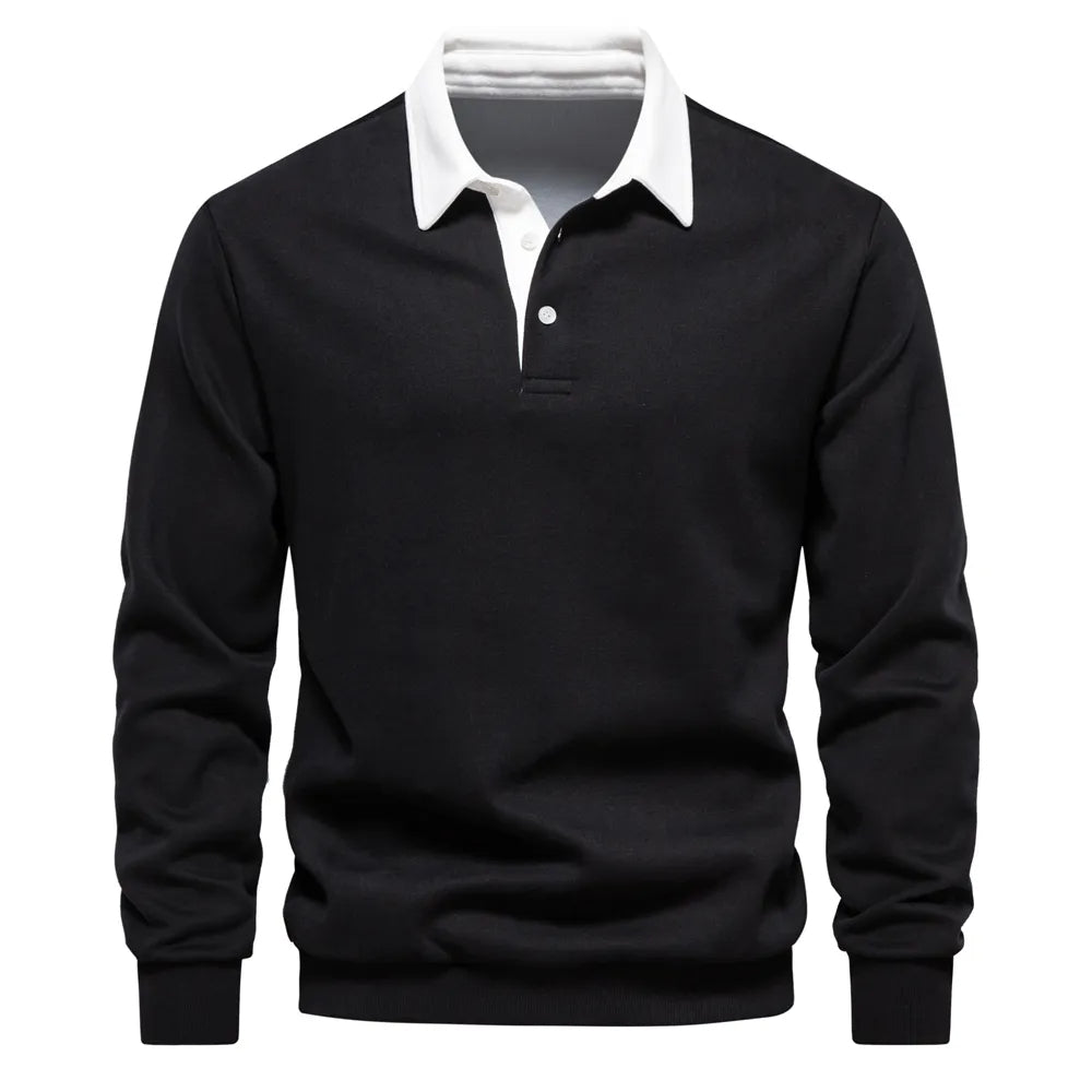 Polo Homme Manches Longues Contraste Chic pour Automne