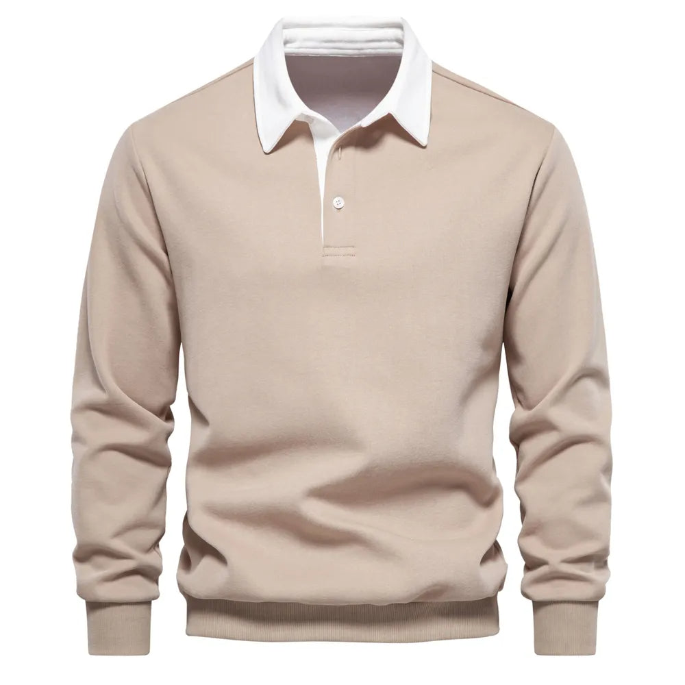 Polo Homme Manches Longues Contraste Chic pour Automne