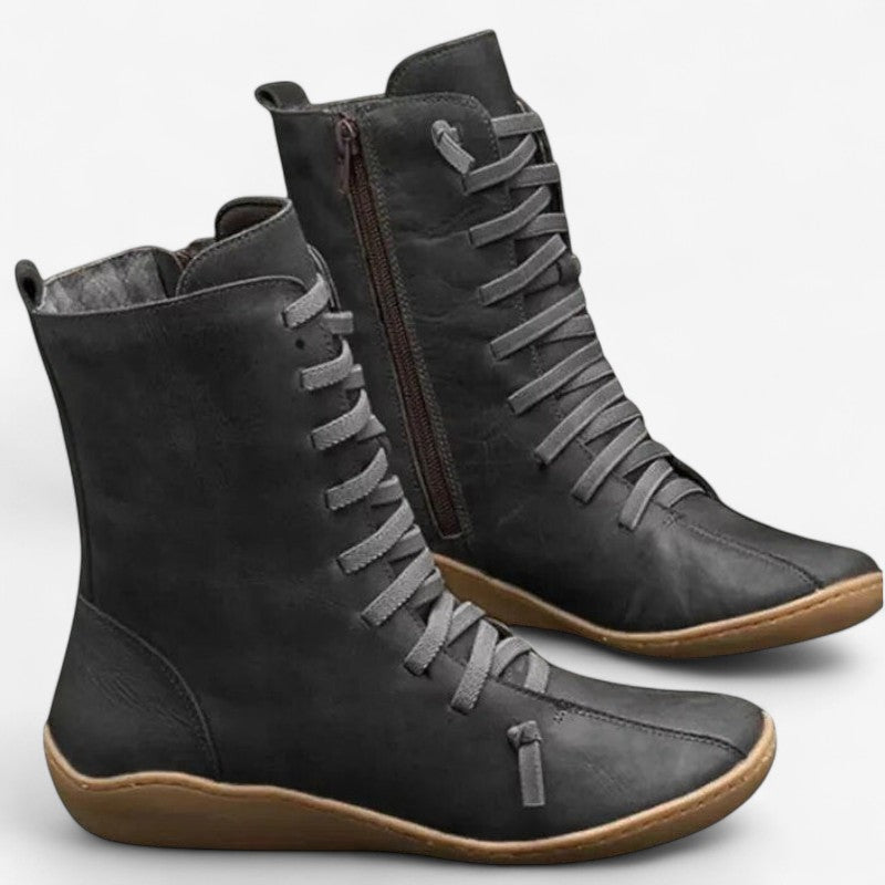 Bottes Femmes à Talon Plat avec Lacets et Fermeture Éclair - LuxeStyle