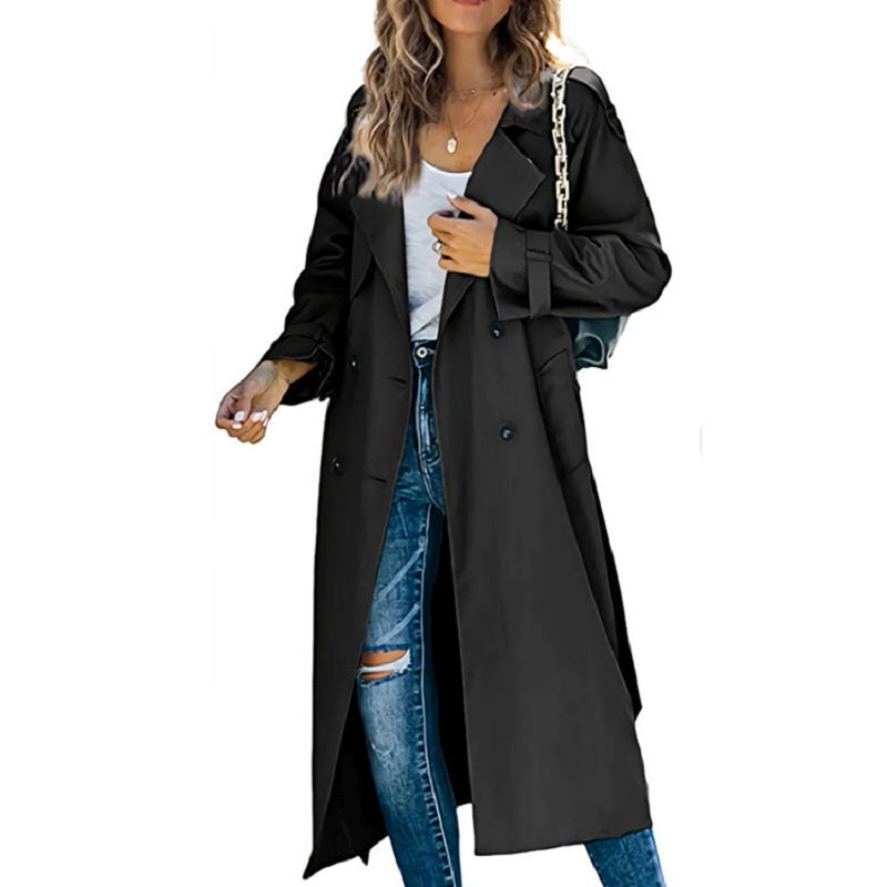Manteau Long Femme Élégant Double Fermeture Beige