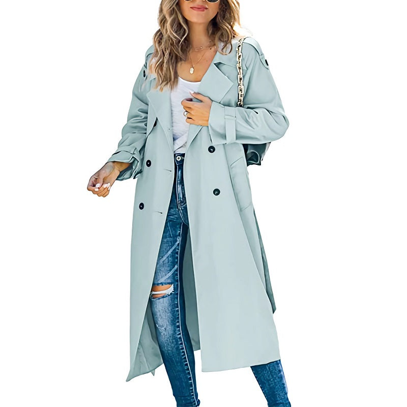 Manteau Long Femme Élégant Double Fermeture Beige