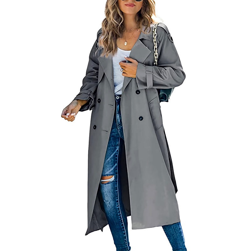 Manteau Long Femme Élégant Double Fermeture Beige