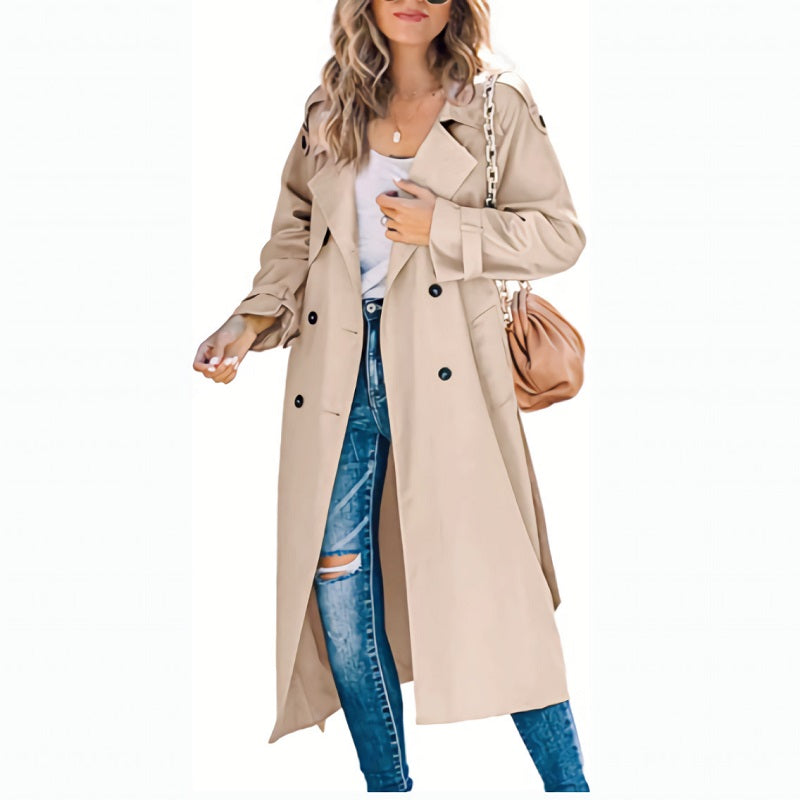 Manteau Long Femme Élégant Double Fermeture Beige