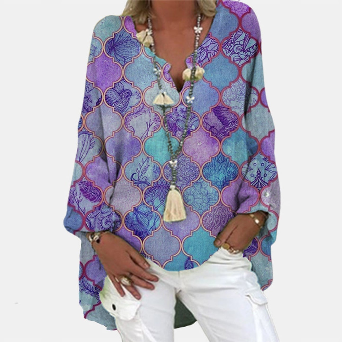 Blouse Lin Fraîche Col V Manches Longues
