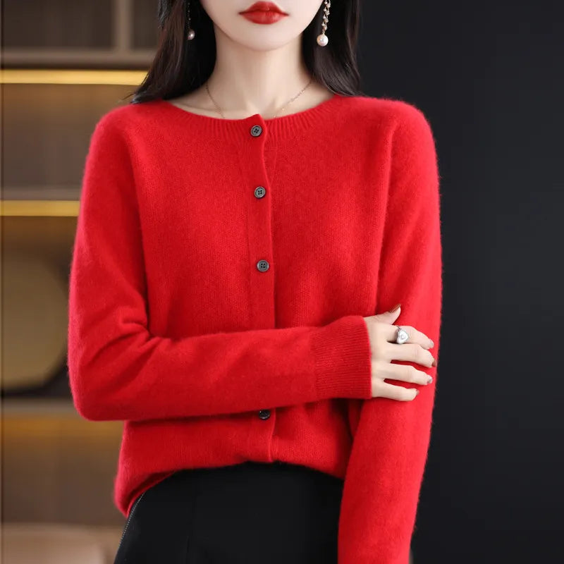 Gilet femme vert foncé en laine épaisse boutonné
