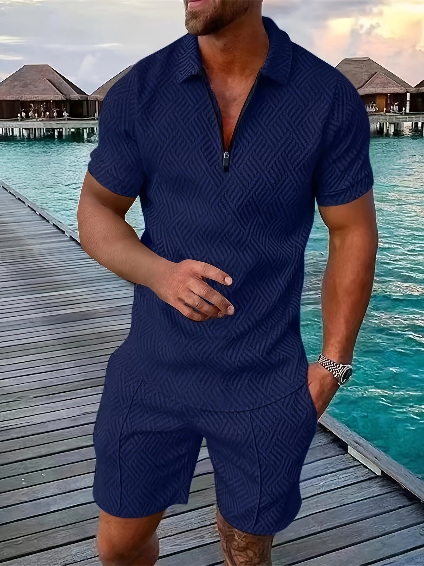 Ensemble Homme Été – Short Décontracté avec Haut Zippé & Tissu Léger