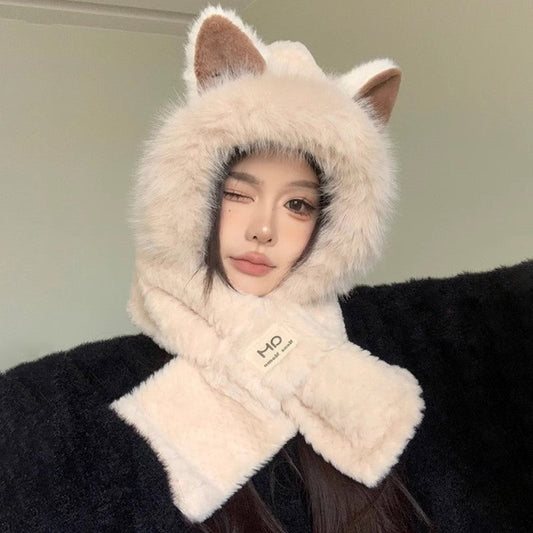 Cagoule et Écharpe Réversible avec Oreilles de Renard pour Femme et Enfant Hiver - LuxeStyle