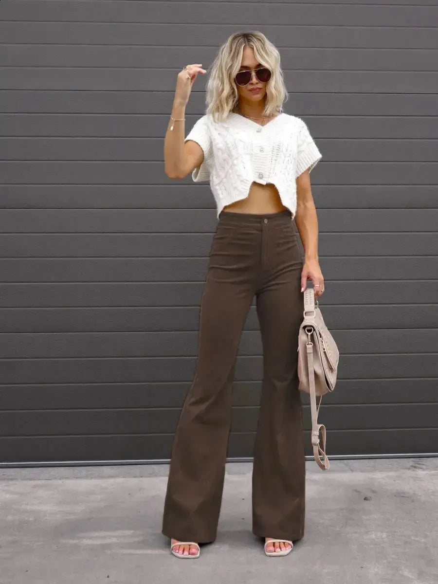 Pantalon Large en Velours Doux pour Femmes Mode