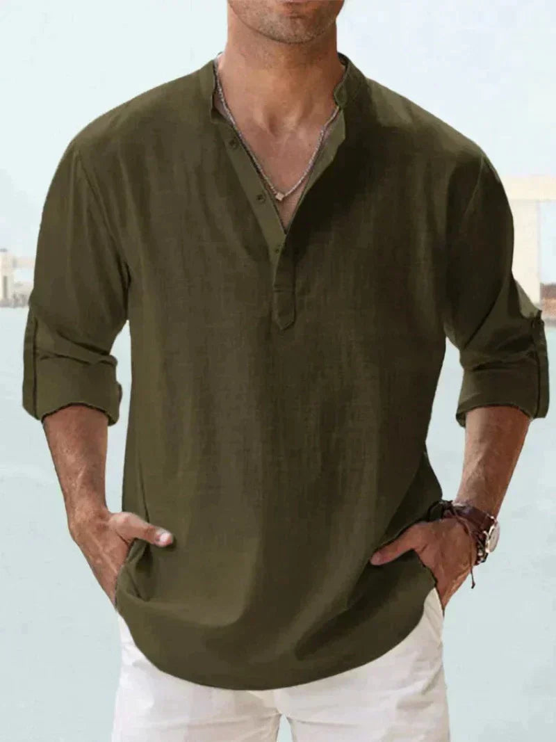 Chemise Homme Lin Élégant Rose Manches Longues