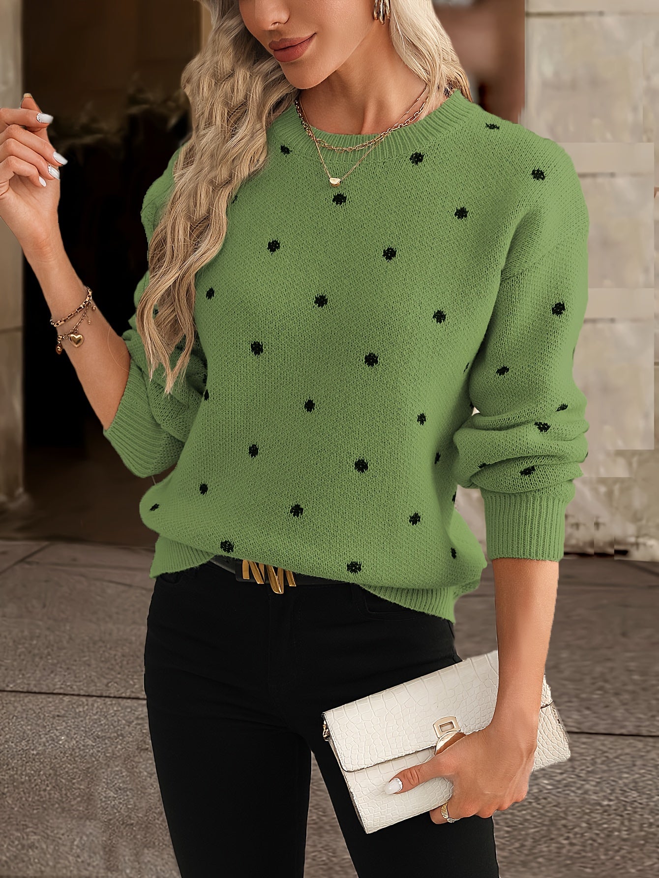 Pull Femme Chic à Pois Noir et Beige