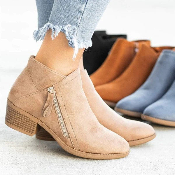 Bottines Femme Cuir Éclair Talon Plat