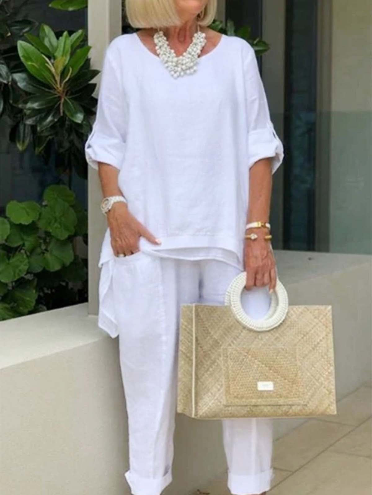 Robe Été Femme Lin Clair avec Sac Tressé - LuxeStyle
