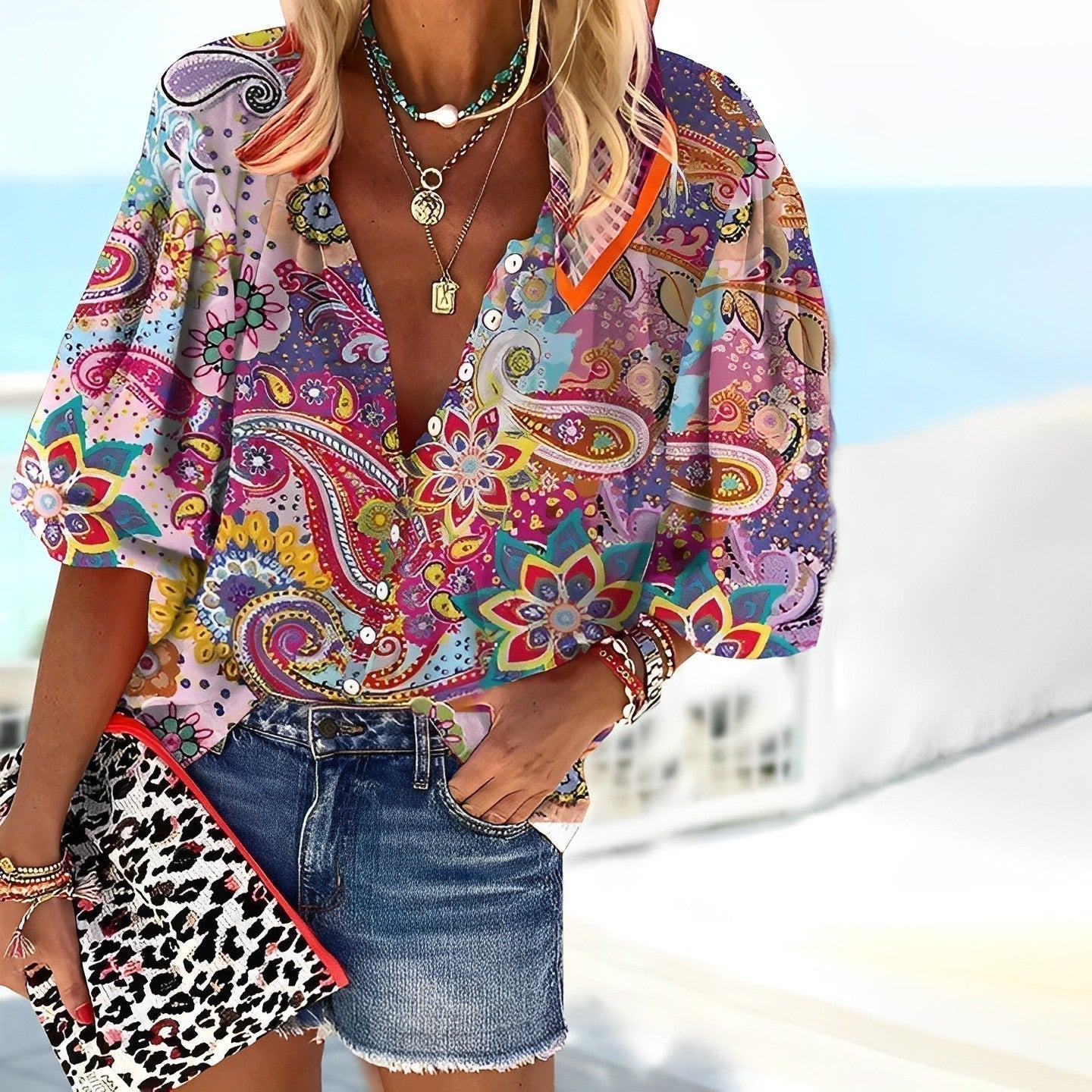Blouse Féminine Élégante – Haut en Maille Coloré avec Manches Longues & Coupe Détendue - LuxeStyle