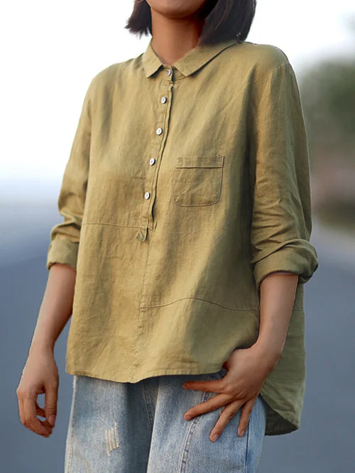 Chemise Lin Élégante Manches Longues Femmes - LuxeStyle