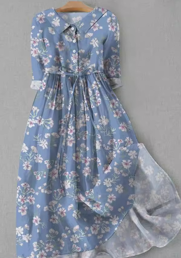 Robe Floral Élégante à Manches Longues pour Femmes