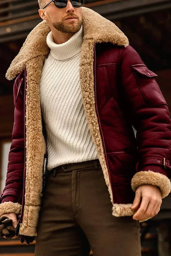 Blouson cuir brun doublé fourrure luxe
