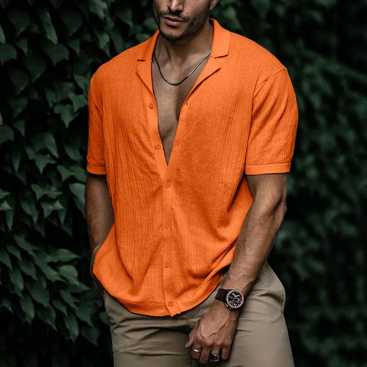 Chemise Homme Lin Élégant Manches Courtes
