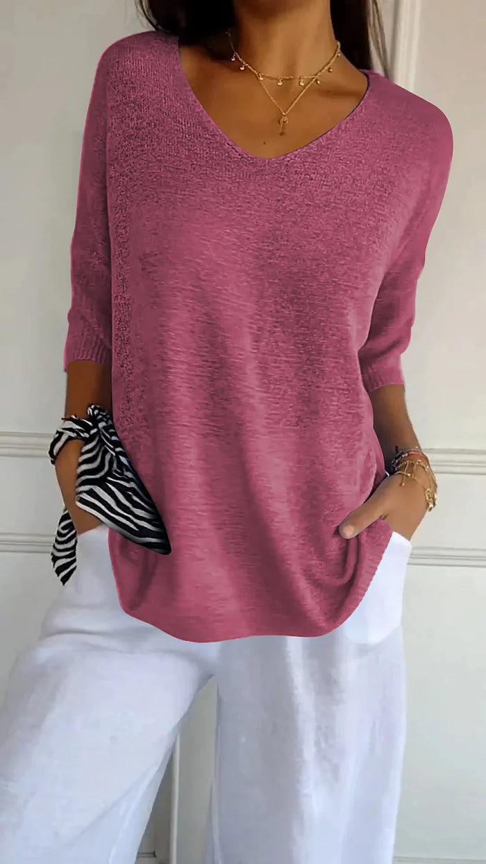 Pull Femme Rose Manches Courtes Élégant