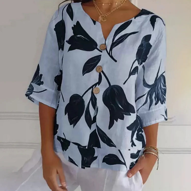 Chemisier femme fleuri décontracté manches courtes
