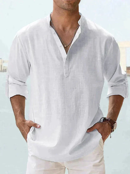 Chemise Homme Lin Élégant Rose Manches Longues
