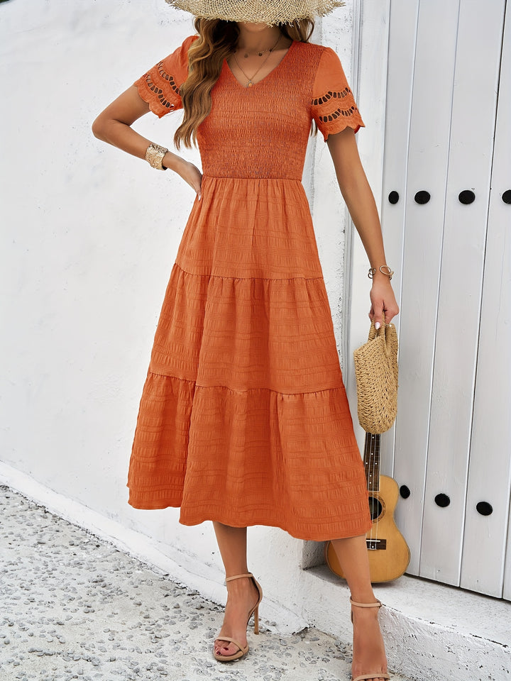 Robe Été Longue Corail avec Dentelle pour Femmes - LuxeStyle