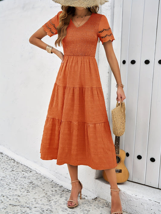 Robe Été Longue Corail avec Dentelle pour Femmes - LuxeStyle