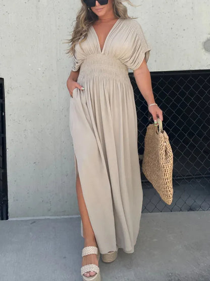 Velisse™ – Robe Longue Femme Élégante Col en V en Tissu Léger