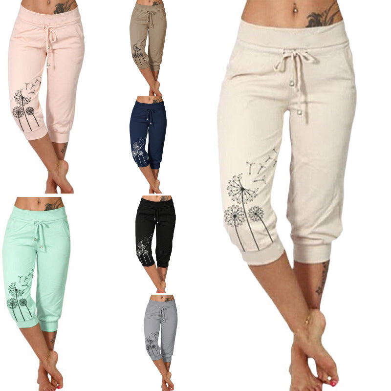 Pantalon de sport femme imprimé fleuri, 7/8, couleur vives - LuxeStyle