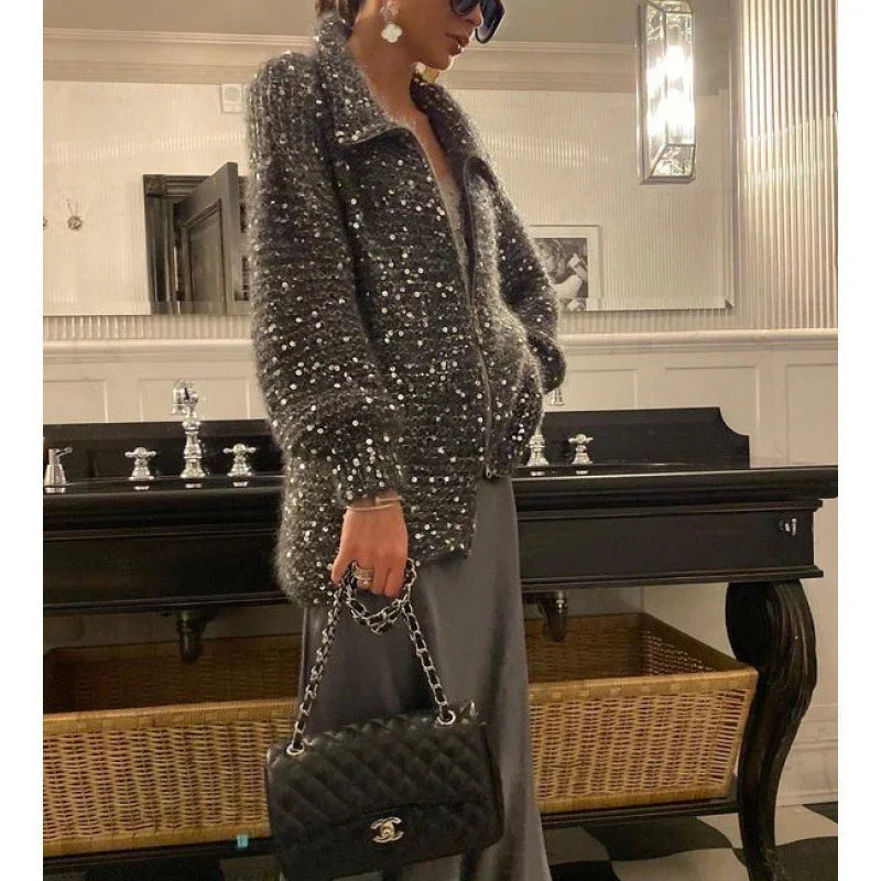 Gilet Femme Chic Pailleté Élégant