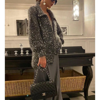 Gilet Femme Chic Pailleté Élégant