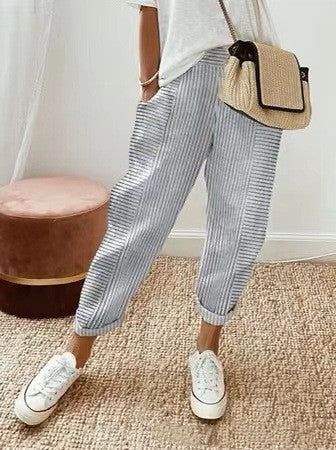Pantalon coloré décontracté femme coton rayures