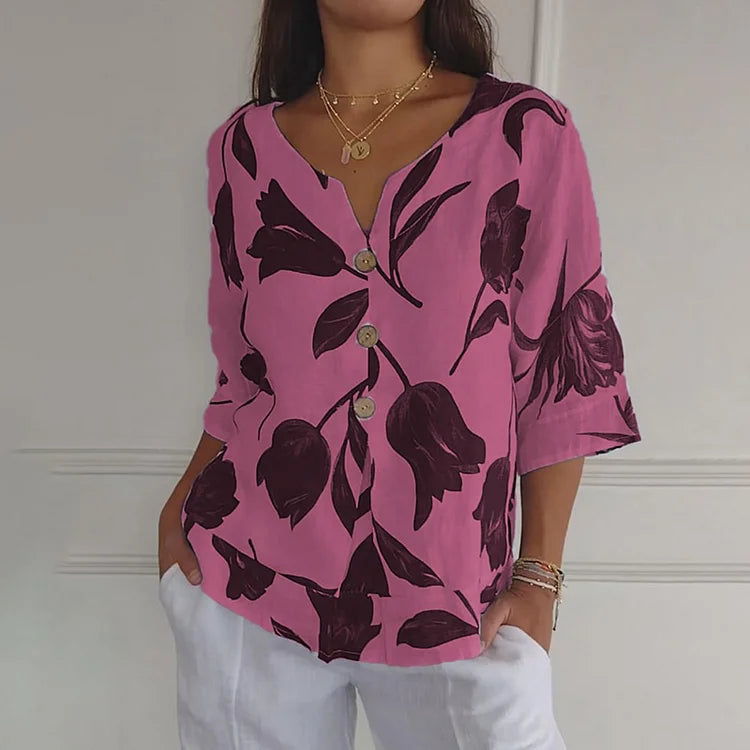 Chemisier femme fleuri décontracté manches courtes